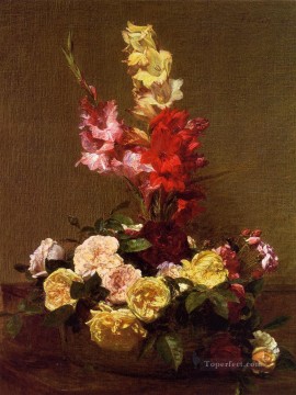 Henri Fantin Latour Painting - Gladiolas and Roses Henri Fantin Latour